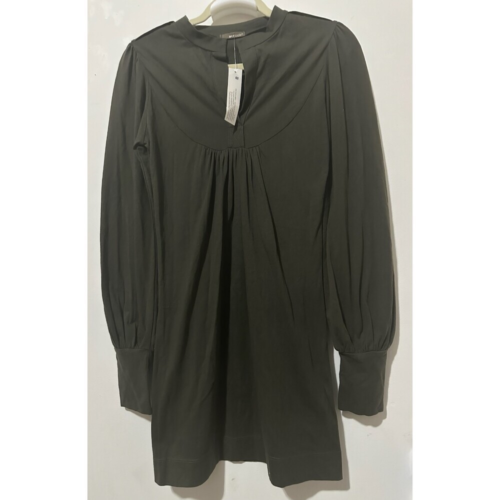 La Made Tunic Womens M Army Green Long Sleeve V-Neck Tie 100% Micromodal USA